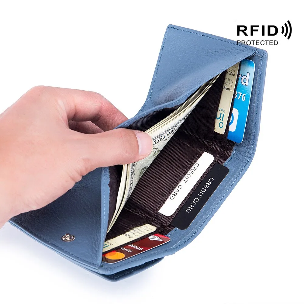 Realaiot Genuine Leather Women Wallets and Purses Fashion Small Wallet with Mini Coin Pocket Rfid Blocking Purse Designer Portfel Damski