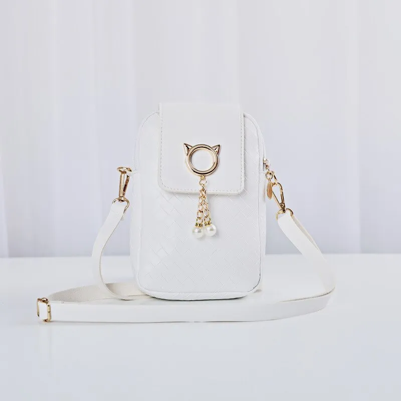 Realaiot Spring Summer Mini Cross-body Mobile Phone Shoulder Bag Woven Pearl Tassel Cover-style Female Bag Shoulder Diagonal Bag