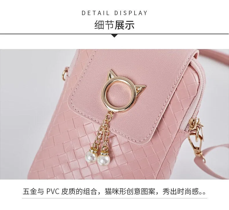 Realaiot Spring Summer Mini Cross-body Mobile Phone Shoulder Bag Woven Pearl Tassel Cover-style Female Bag Shoulder Diagonal Bag