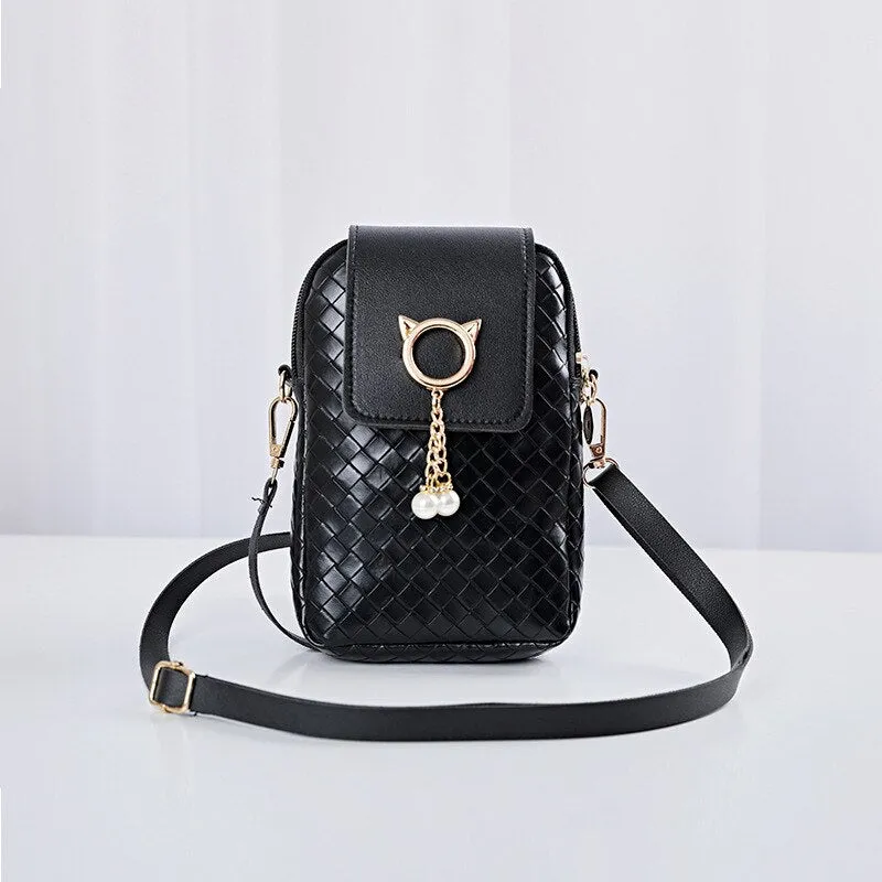 Realaiot Spring Summer Mini Cross-body Mobile Phone Shoulder Bag Woven Pearl Tassel Cover-style Female Bag Shoulder Diagonal Bag