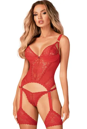Red Underwire Corset Set With Garter Stays