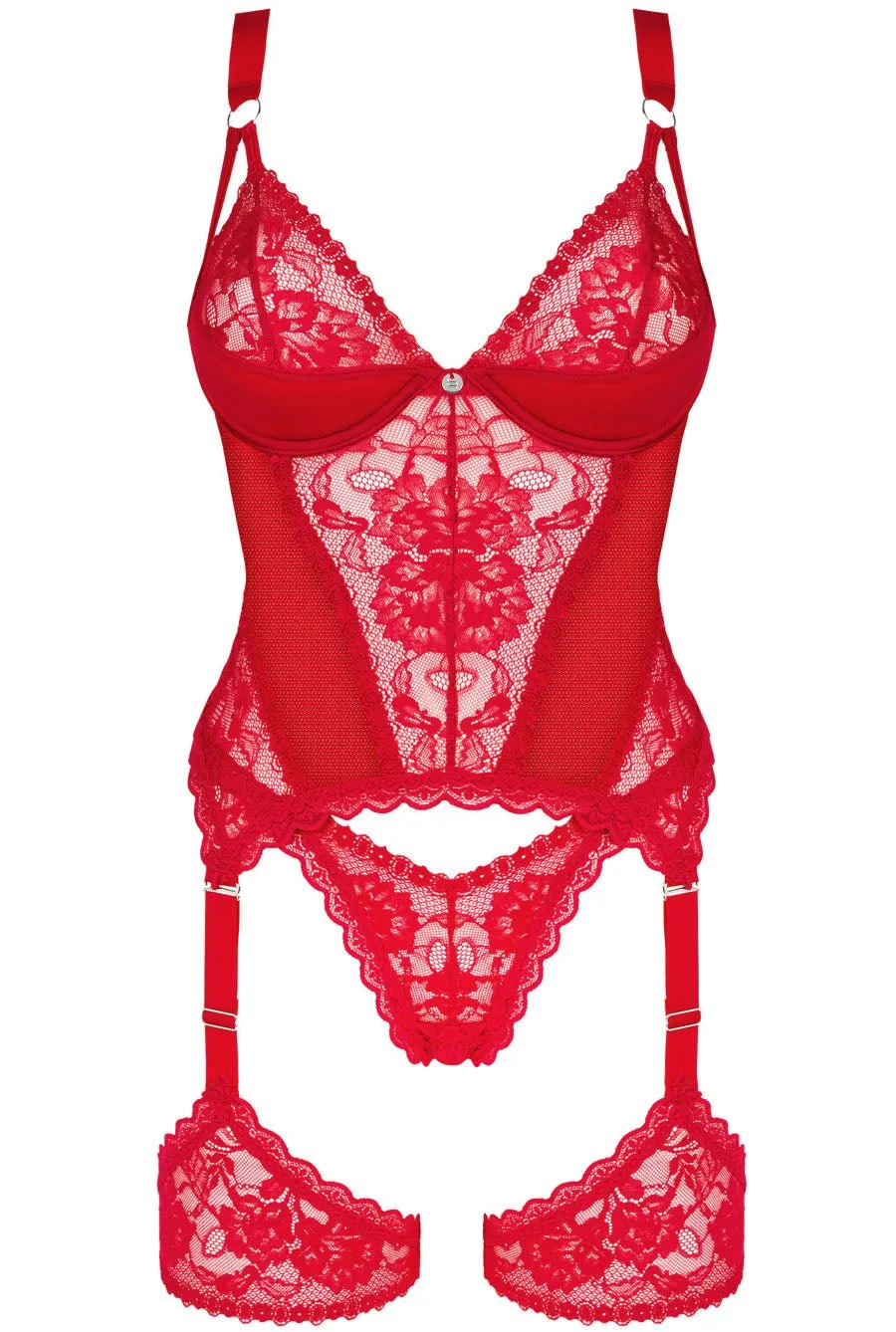 Red Underwire Corset Set With Garter Stays