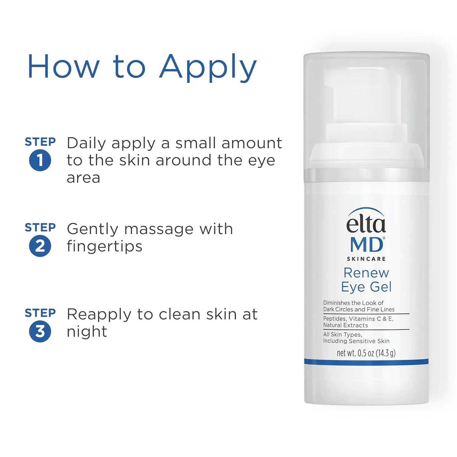 Renew Eye Gel, Serum for Dark Circles and Puffiness, under Eye Serum for Face, anti Aging, Minimizes Fine Lines and Wrinkles, 0.5 Oz Pump