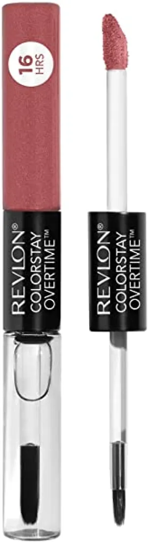 Revlon ColorStay Overtime Lipcolor, Dual Ended Longwearing Liquid Lipstick with Clear Lip Gloss, with Vitamin E in Nude, Bare Maximum (350), 0.07 oz