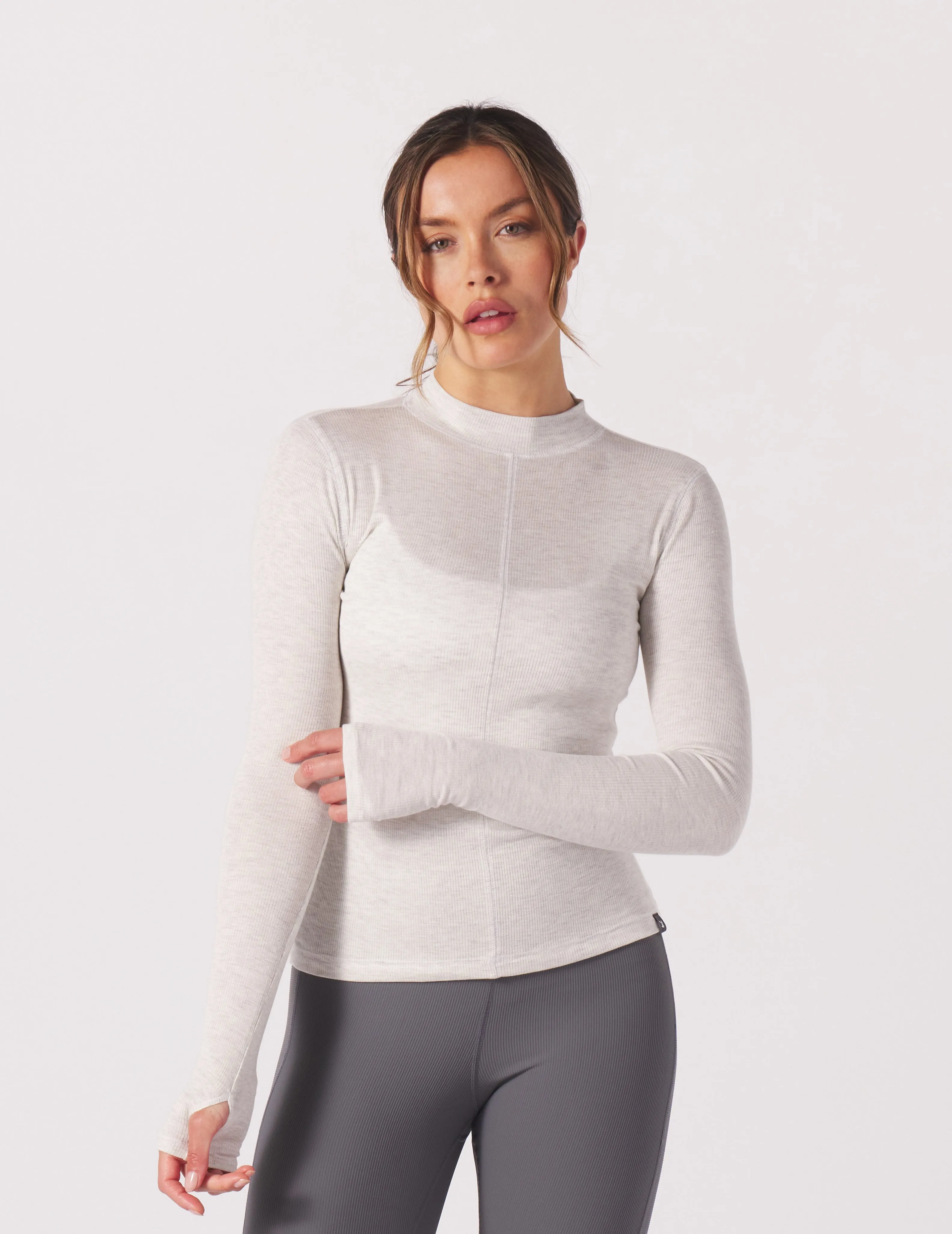 Ruby Mock Neck Long Sleeve: Oatmilk