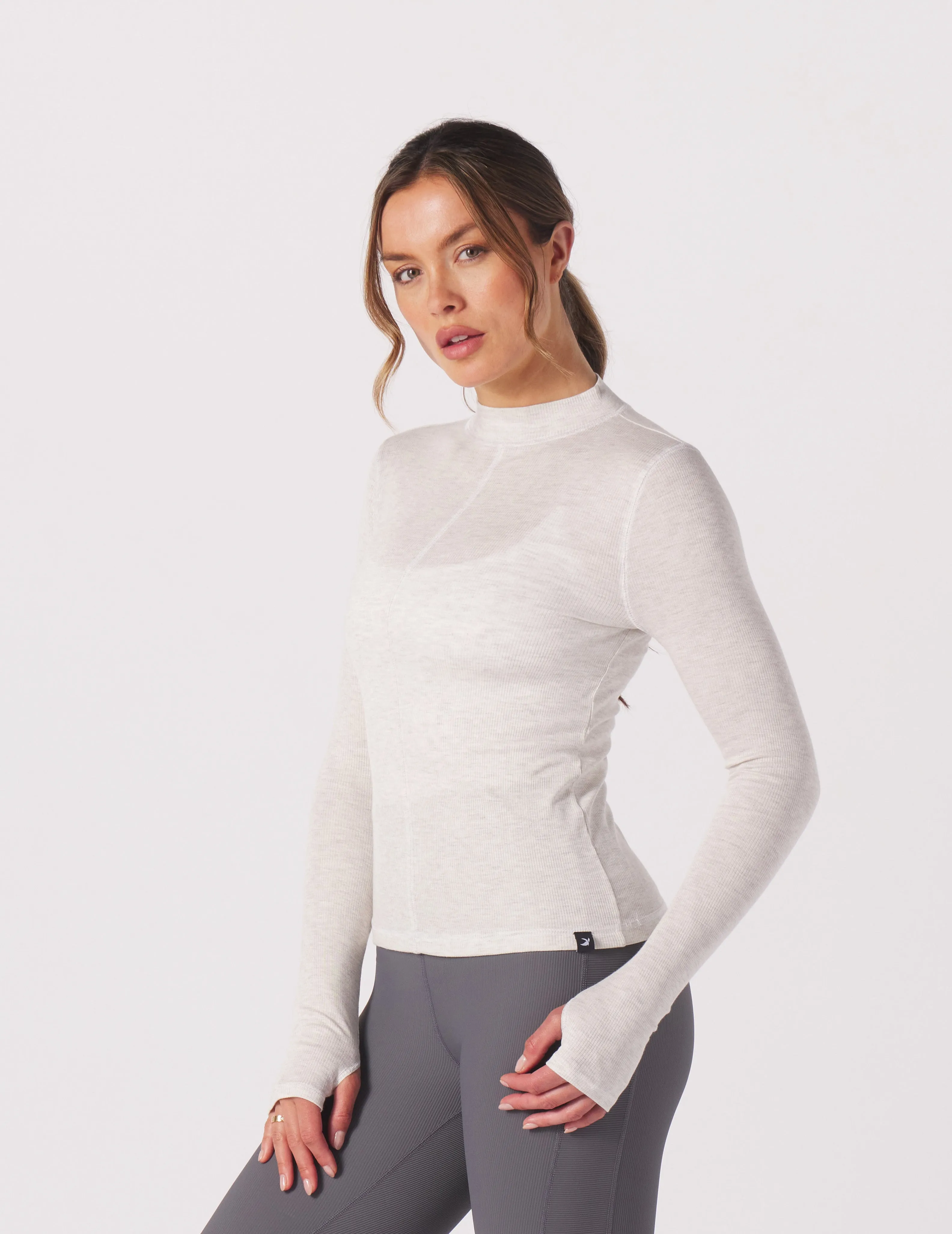 Ruby Mock Neck Long Sleeve: Oatmilk