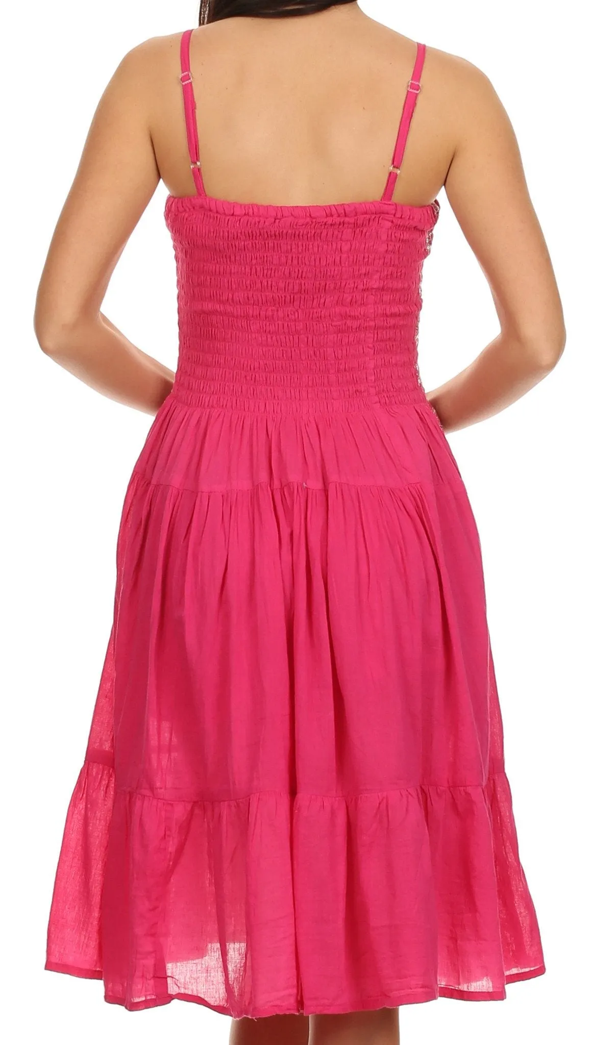 Sakkas Irina Sequin Embroidered Smocked Bodice Mid Length Dress
