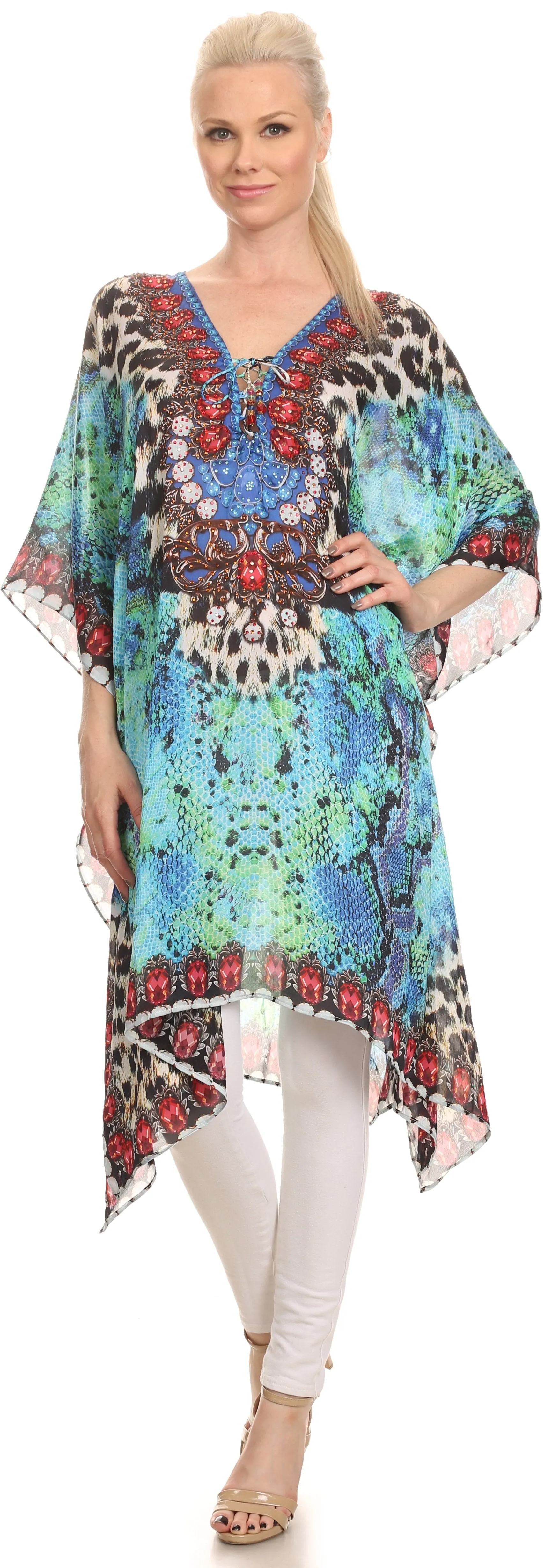 Sakkas Liv Ligthweight Summer Printed Short Caftan Dress / Cover Up