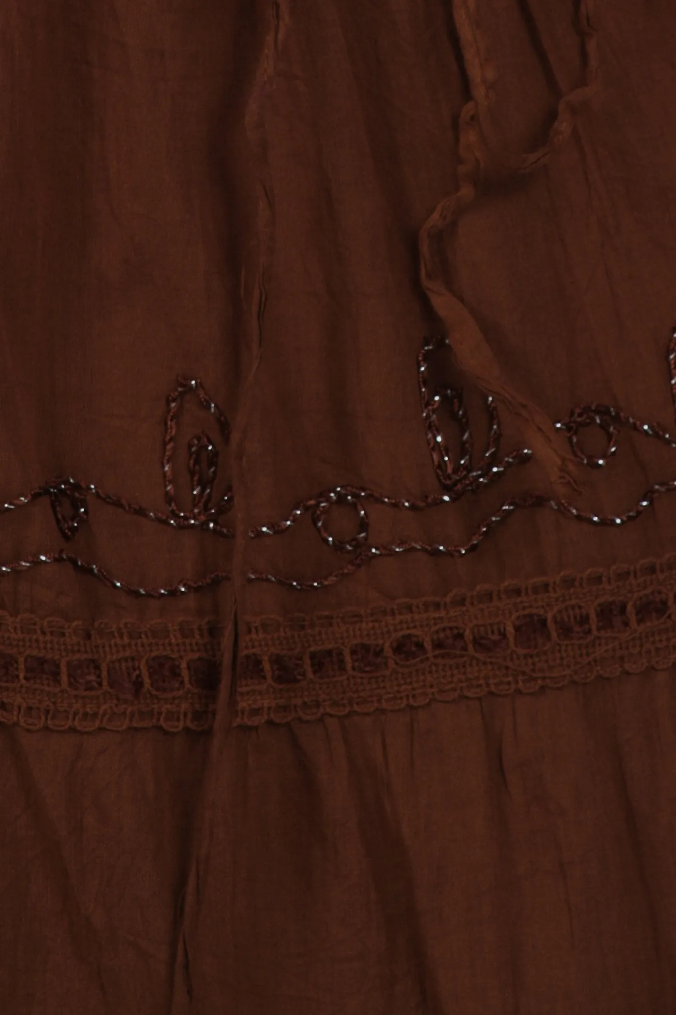 Sakkas Solid Embroidered Crochet Lace Trim Gypsy Bohemian Mid Length Cotton Skirt