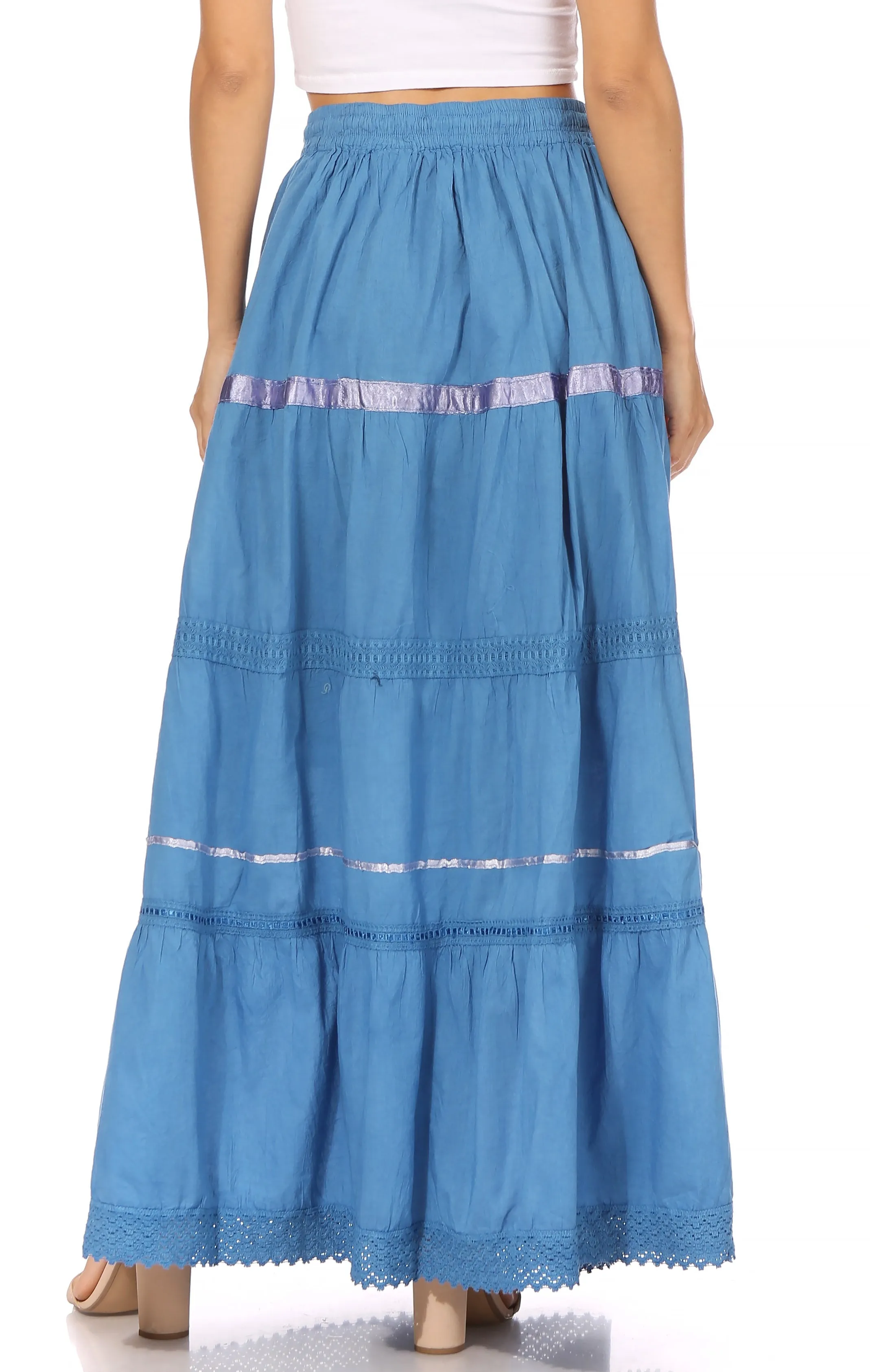 Sakkas Solid Embroidered Gypsy / Bohemian Full / Maxi / Long Cotton Skirt