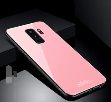 Samsung S9 Plus Case Luxury Glitter Slim Silicone Frame Hard Tempered Glass Armor Protective Back Phone Case Cover