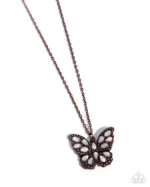 Santa Fe Satisfaction - Copper - White Glassy Stone Butterfly Paparazzi Short Necklace