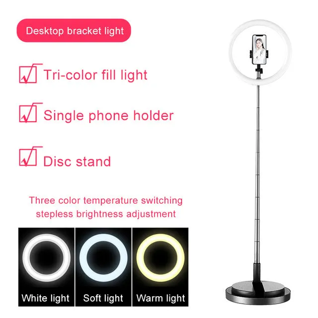 Selfie Ring Light LED Dimmable Video Studio Photography Lighting for Vlog Live Photo with Tripod Y2 fill light black