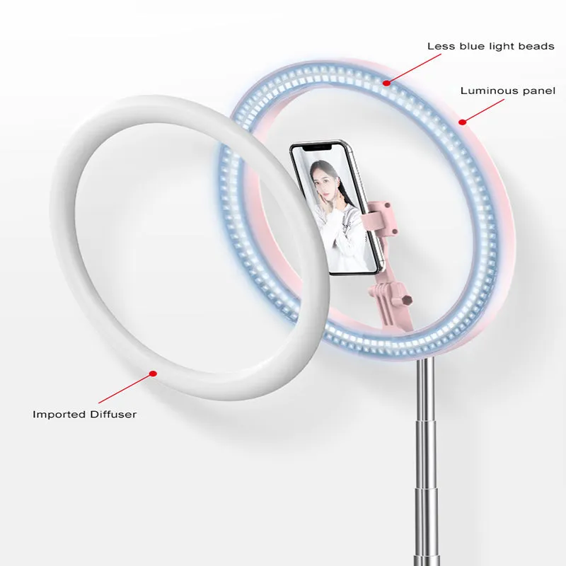Selfie Ring Light LED Dimmable Video Studio Photography Lighting for Vlog Live Photo with Tripod Y2 fill light black