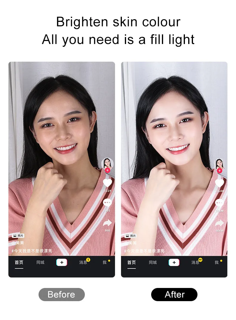 Selfie Ring Light LED Dimmable Video Studio Photography Lighting for Vlog Live Photo with Tripod Y2 fill light black