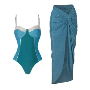 Sexy color blocking one piece Swimsuit Set - As shown / S