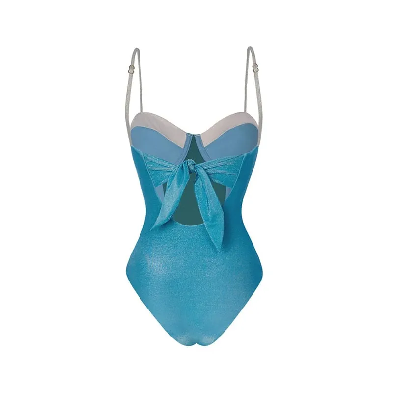 Sexy color blocking one piece Swimsuit Set - As shown / S