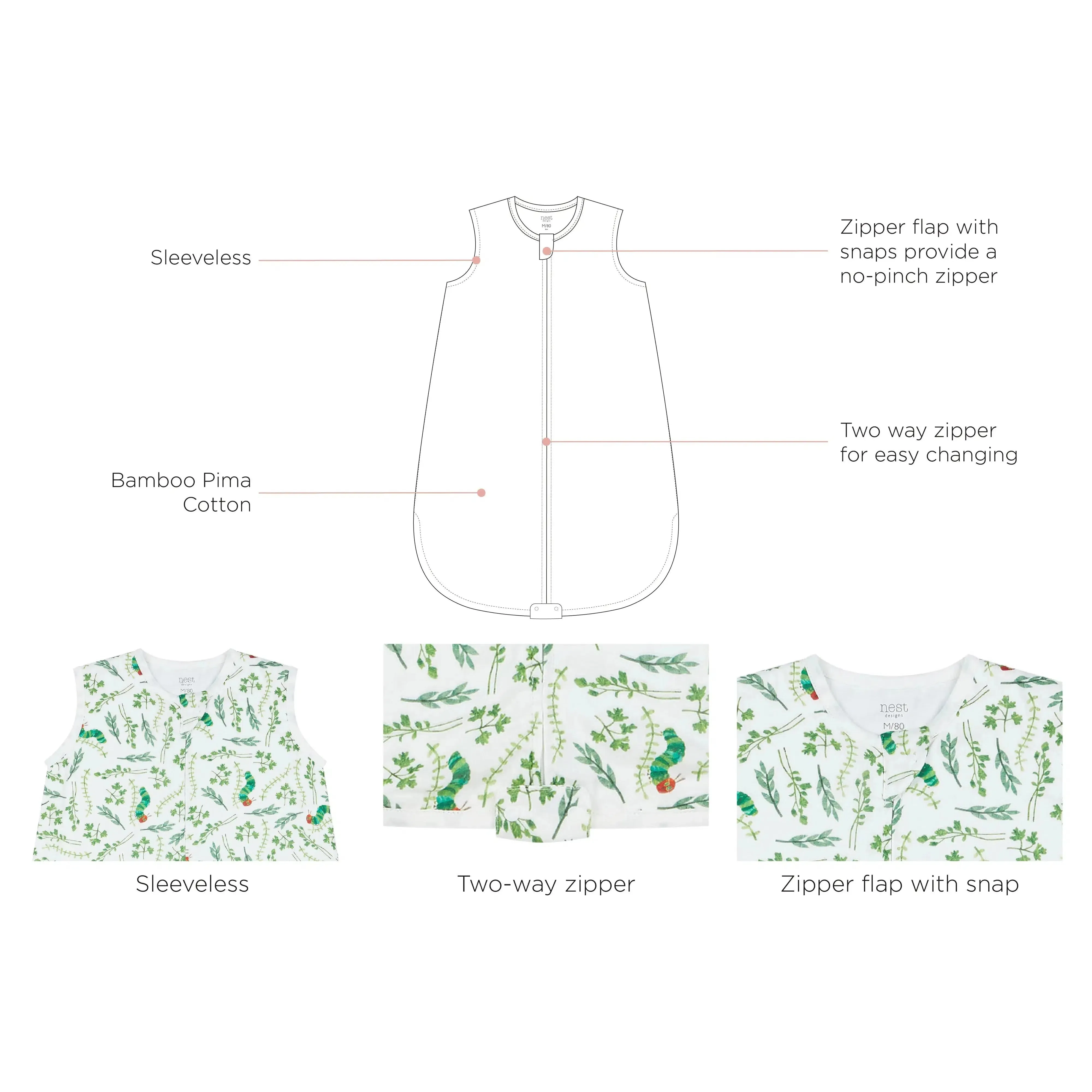Sleeveless Bamboo Sleep Bag 0.6 Tog -  Eric Carle Herb Garden