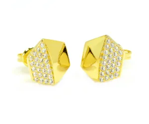 Small Hexagon Pavé Crystal Gold Stud Earrings