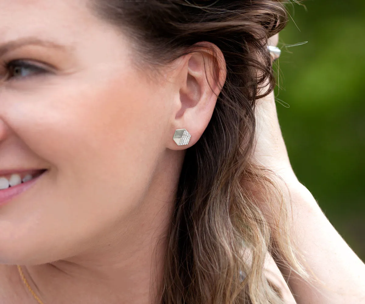 Small Hexagon Pavé Crystal Stud Earrings