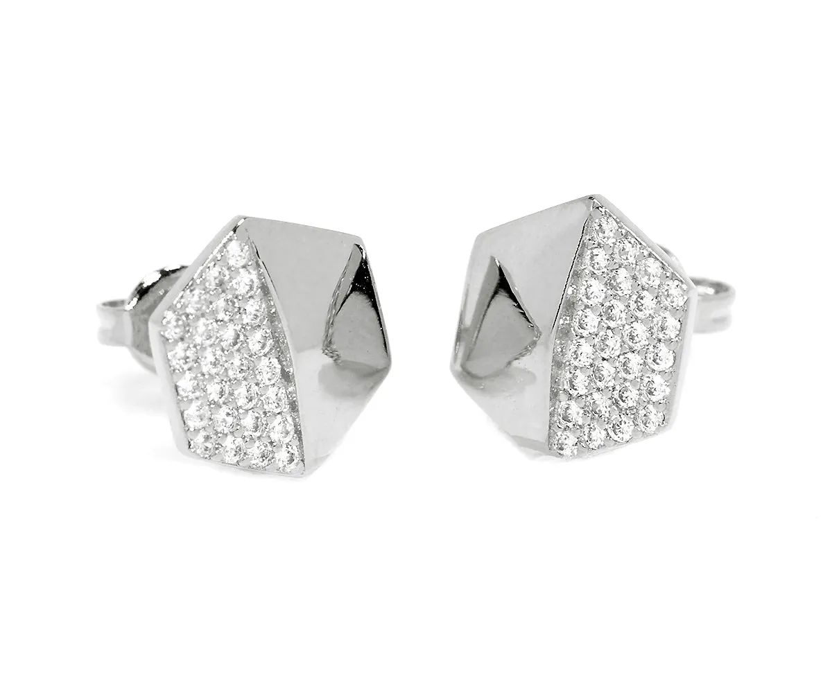 Small Hexagon Pavé Crystal Stud Earrings