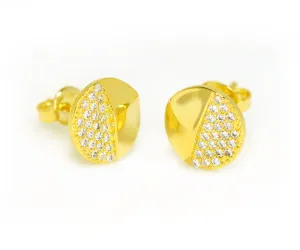 Small Round Pavé Crystal Gold Stud Earrings