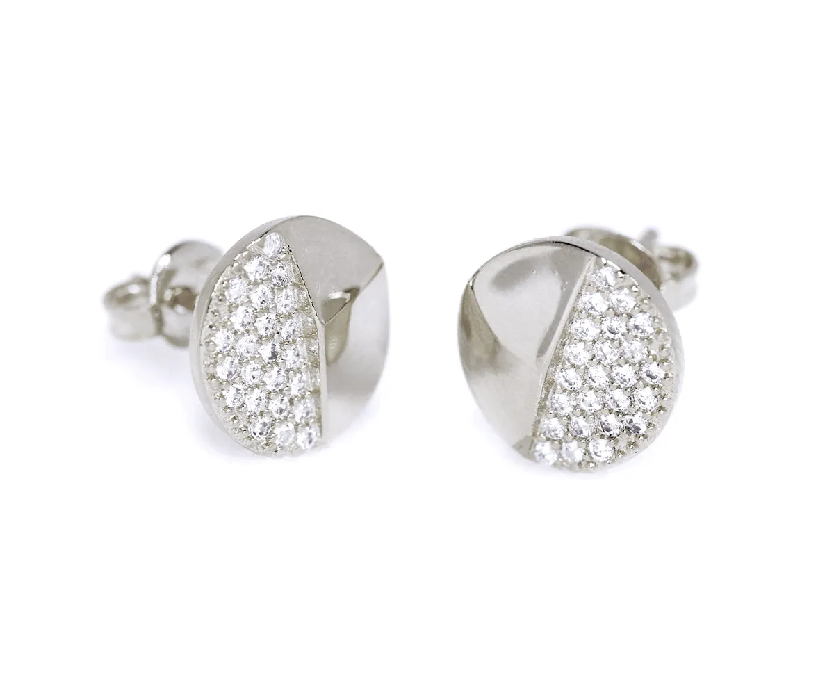 Small Round Pavé Crystal Stud Earrings
