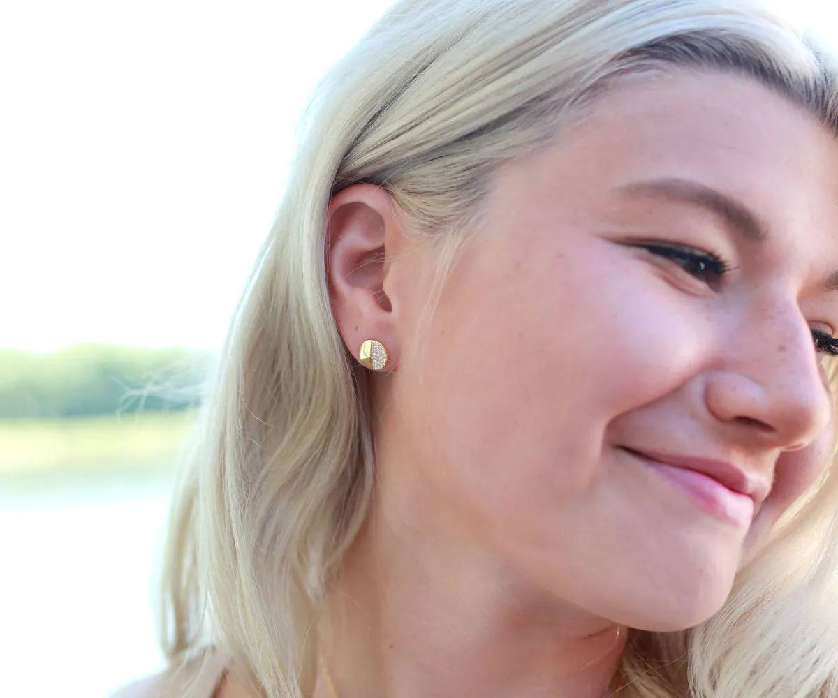 Small Round Pavé Crystal Stud Earrings