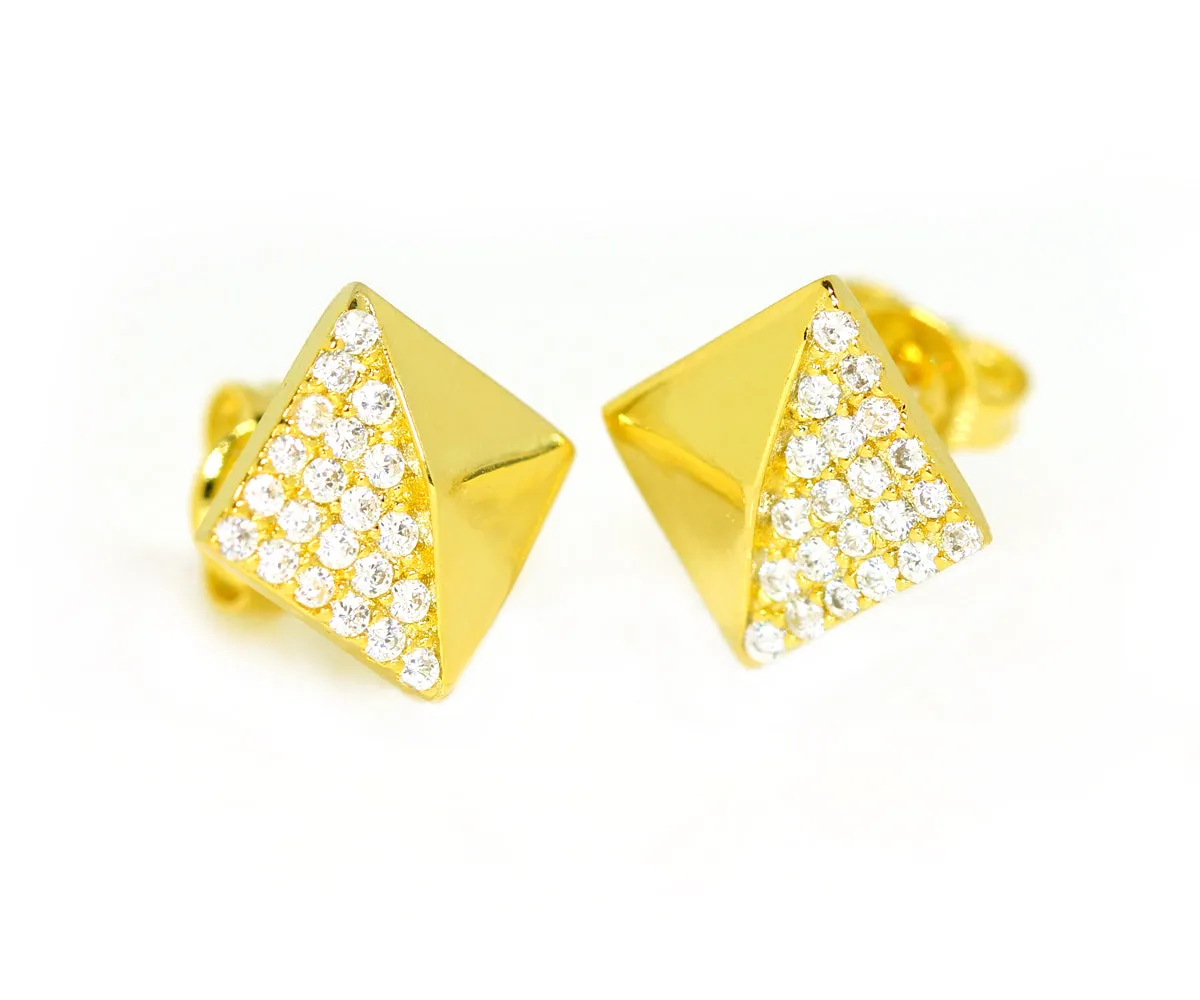 Small Square Pavé Crystal Gold Stud Earrings
