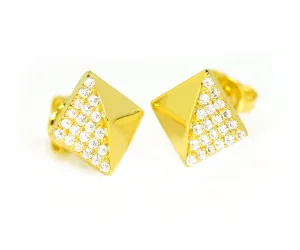 Small Square Pavé Crystal Gold Stud Earrings