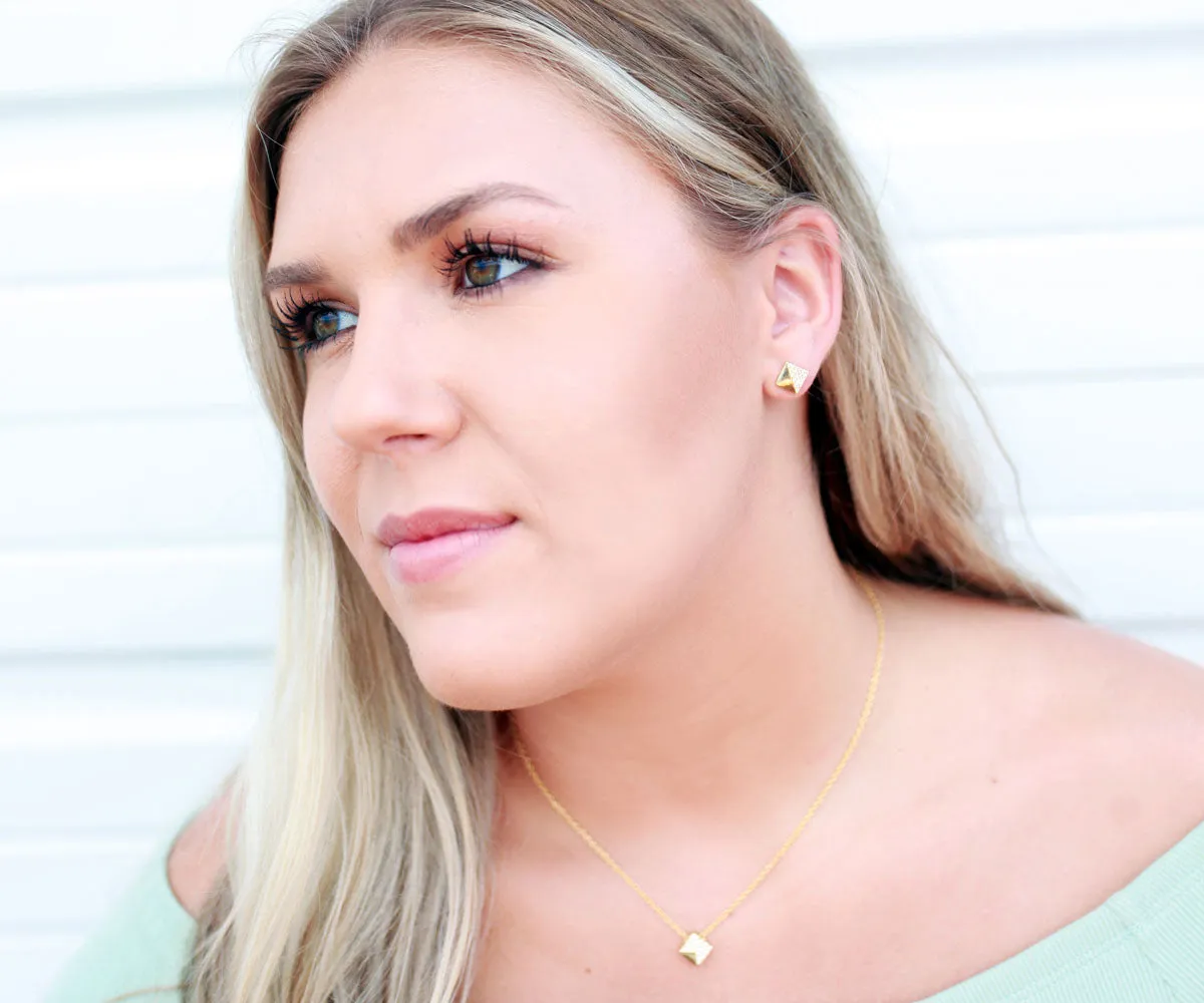 Small Square Pavé Crystal Gold Stud Earrings