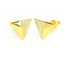 Small Triangle Pavé Crystal Gold Stud Earrings
