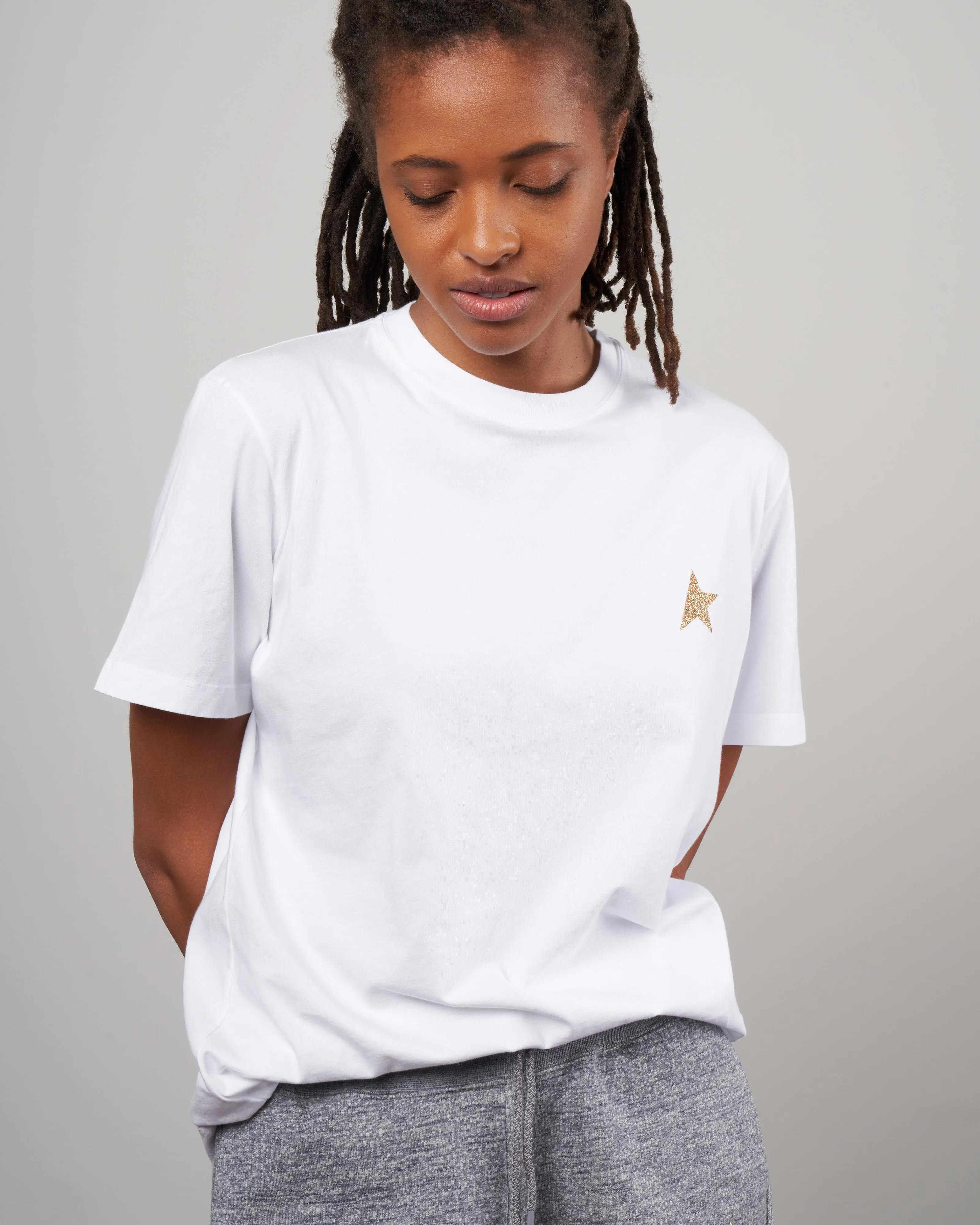 star w's regular t-shirt - white / gold