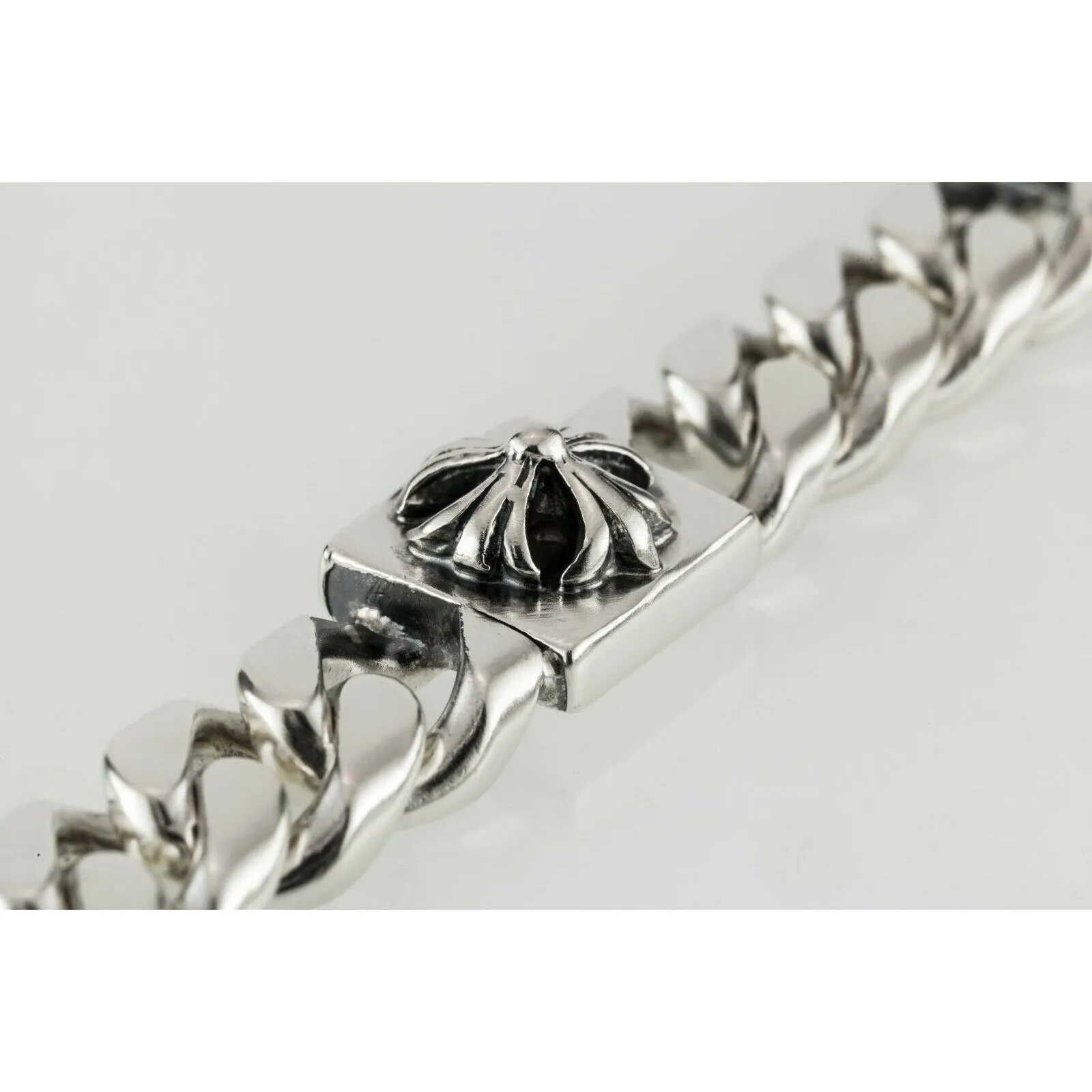 Sterling Silver Men's Chunky Link Bracelet with Cross Accents 105 Grams