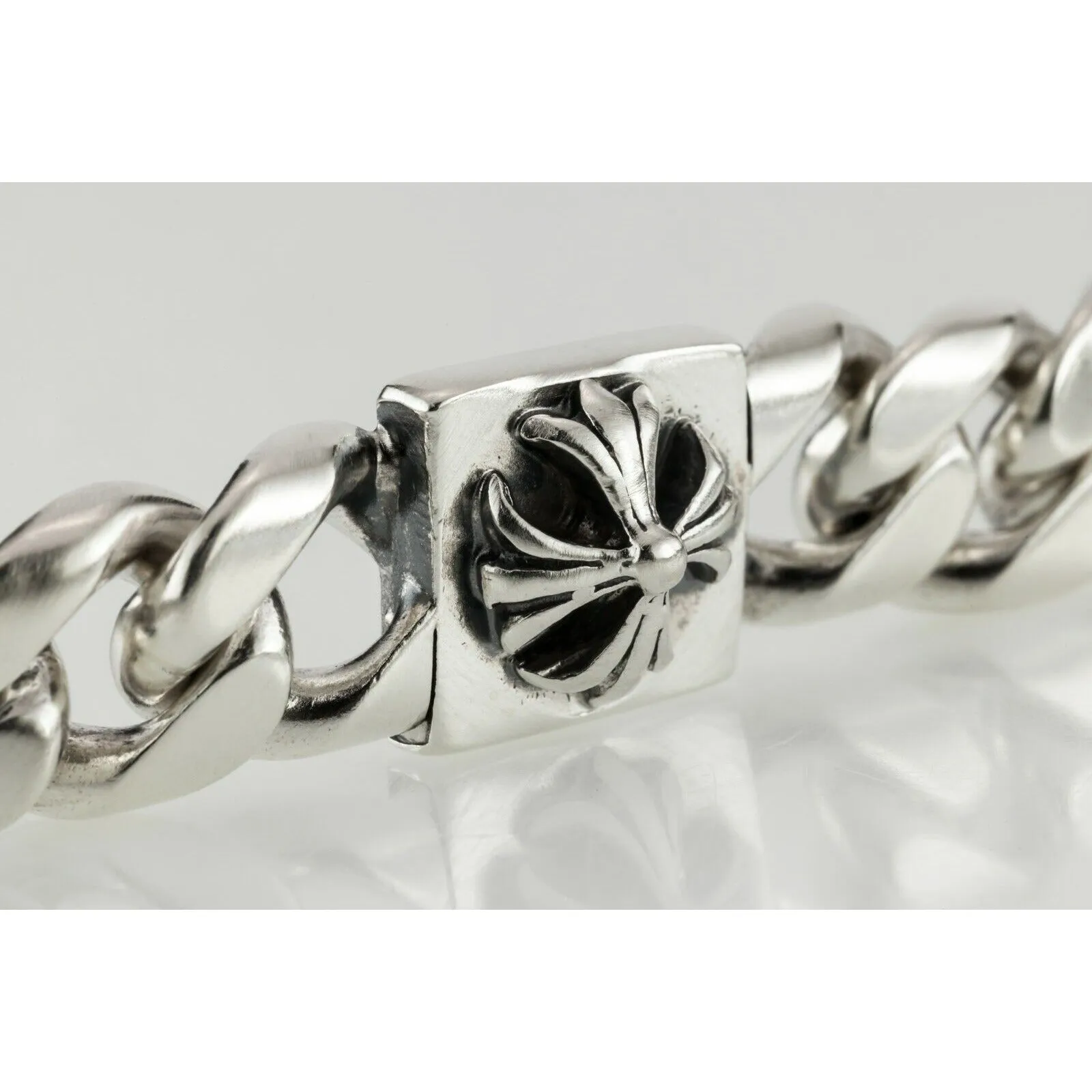 Sterling Silver Men's Chunky Link Bracelet with Cross Accents 105 Grams