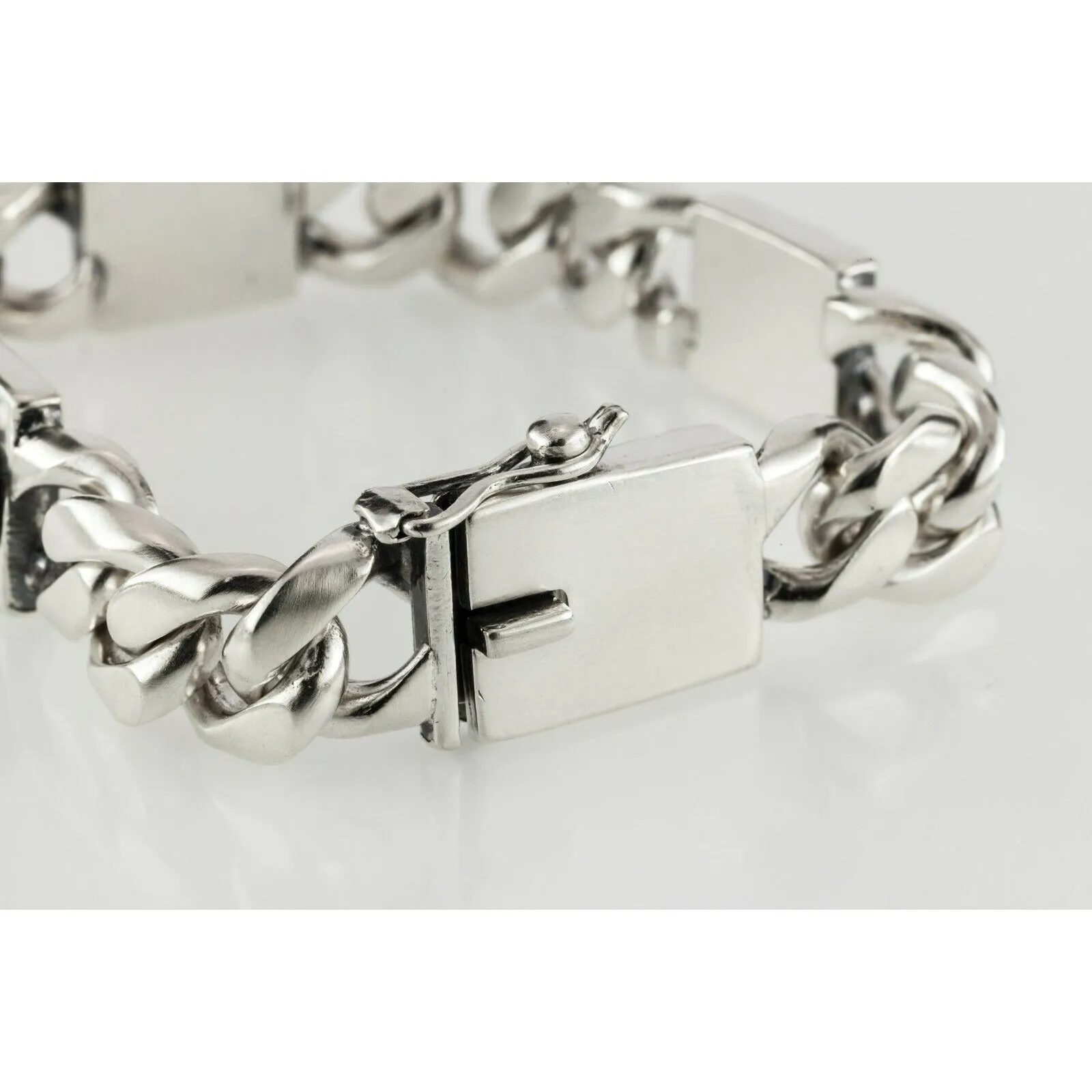 Sterling Silver Men's Chunky Link Bracelet with Cross Accents 105 Grams