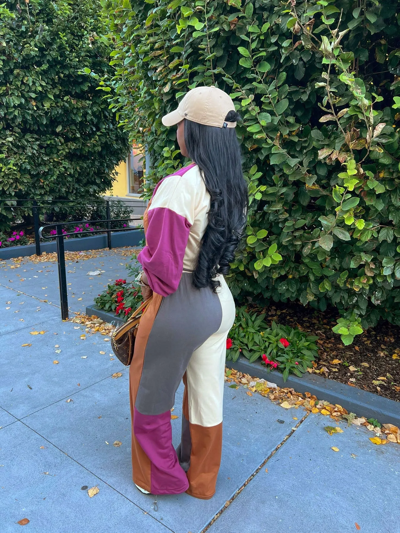 Stylish Color Block Two-Piece Set with Zipper and Drawstring Details