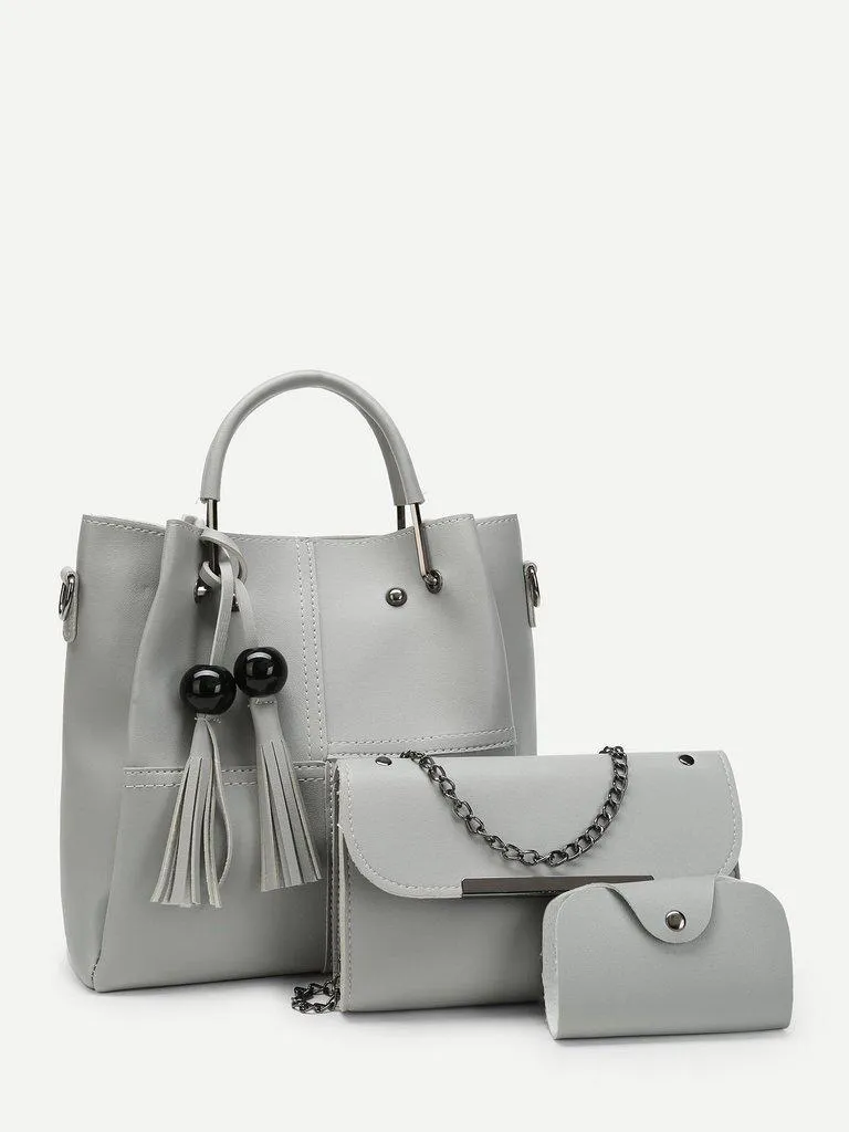 Tassel Charm Tote Bag 3pcs