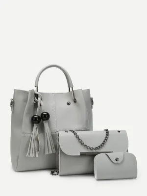 Tassel Charm Tote Bag 3pcs