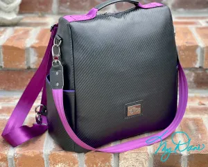 The Guardian Anti-Theft Backpack in Black Textured Marine Vinyl w/purple lining