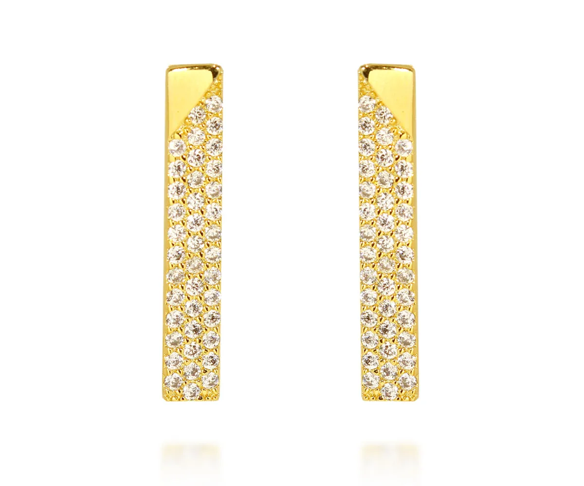 Thin Bar Pavé Crystal Gold Stud Earrings