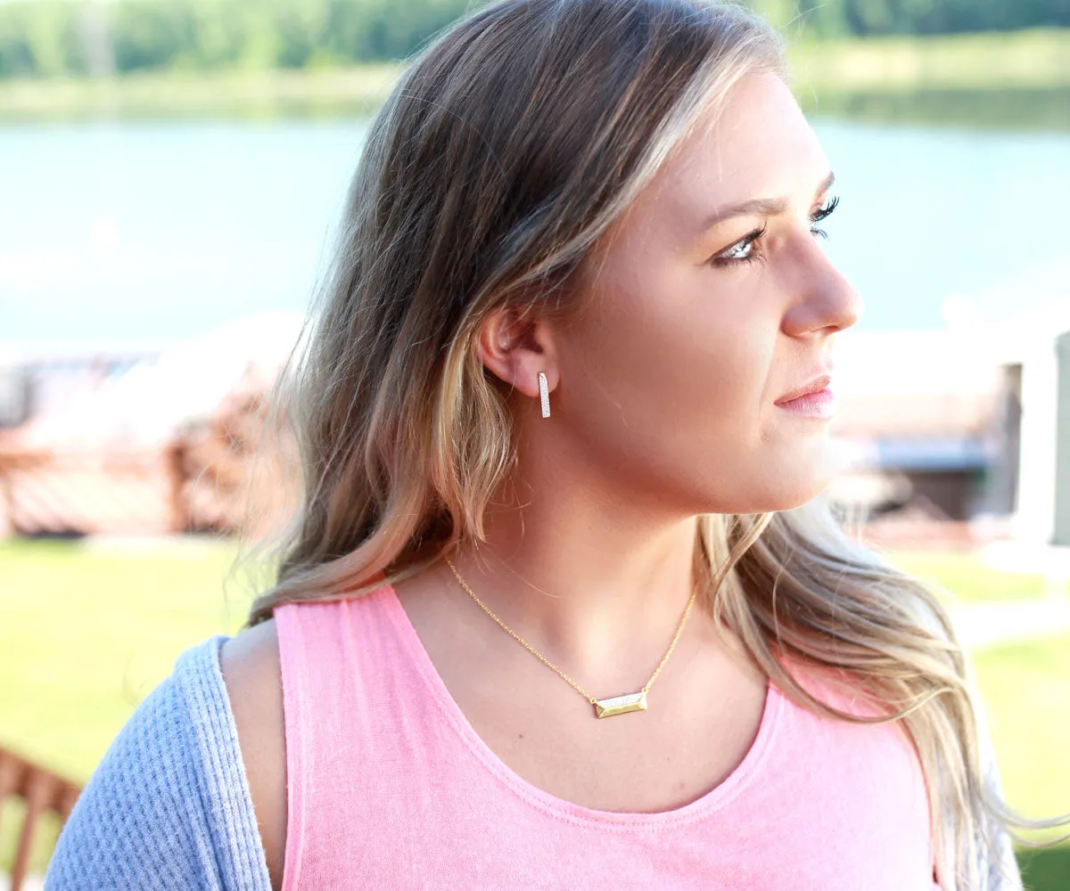Thin Bar Pavé Crystal Gold Stud Earrings