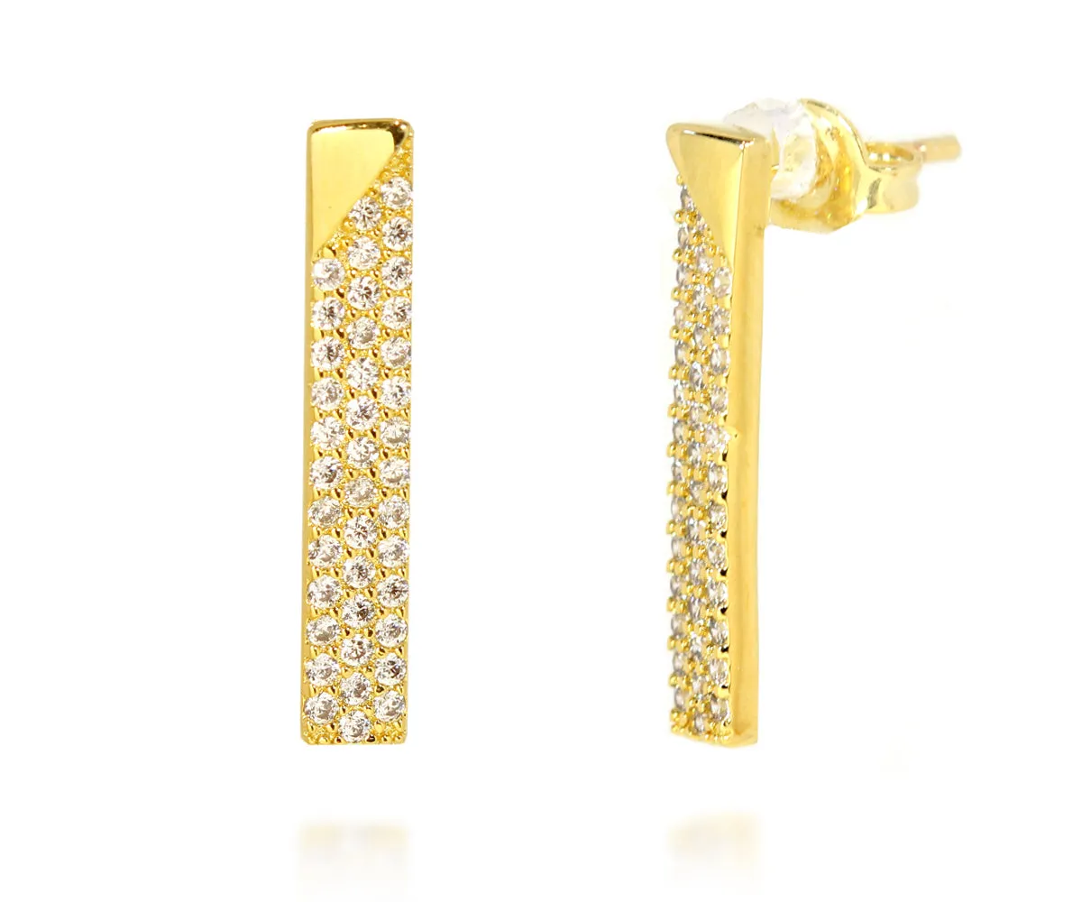 Thin Bar Pavé Crystal Gold Stud Earrings