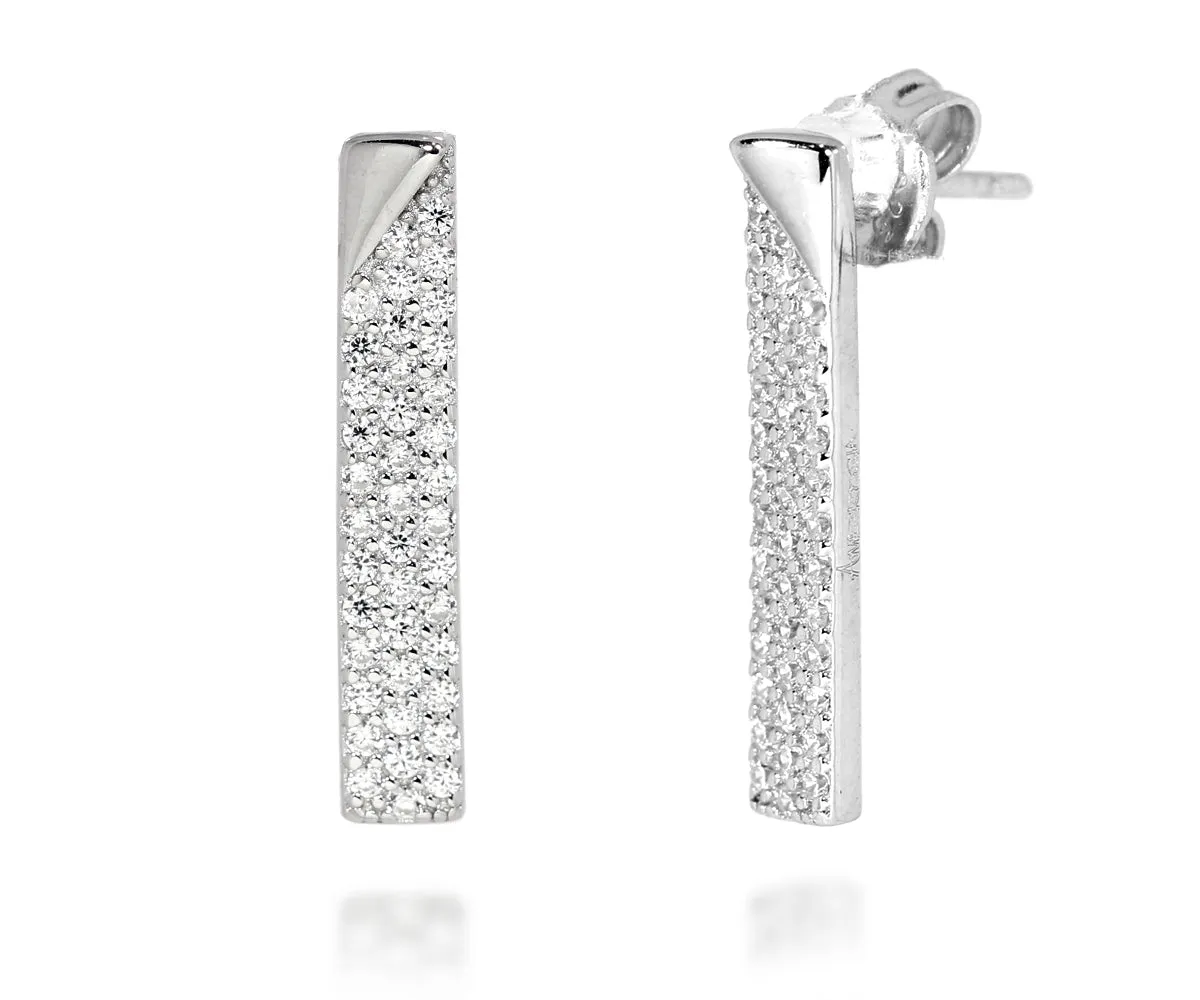 Thin Bar Pavé Crystal Stud Earrings