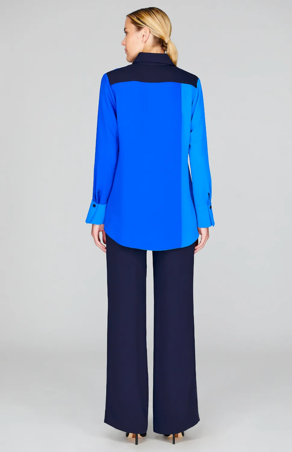 Three Tone Lustrous Crepe Back Overlap Shirt