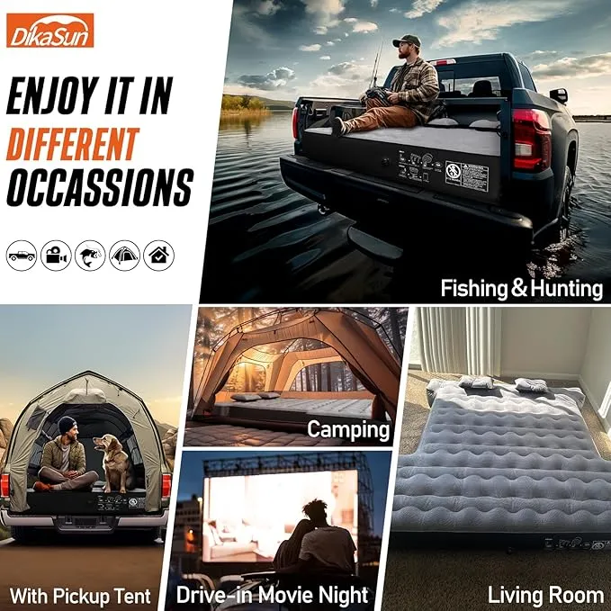 Truck Bed Air Mattress for 5.5-5.8Ft Inflatable Air Mattress for Full Size Short Truck Beds Pickup Air Mattress for Camping Truck Tent Accessories with Pump & Carry Bag (A-Grey)