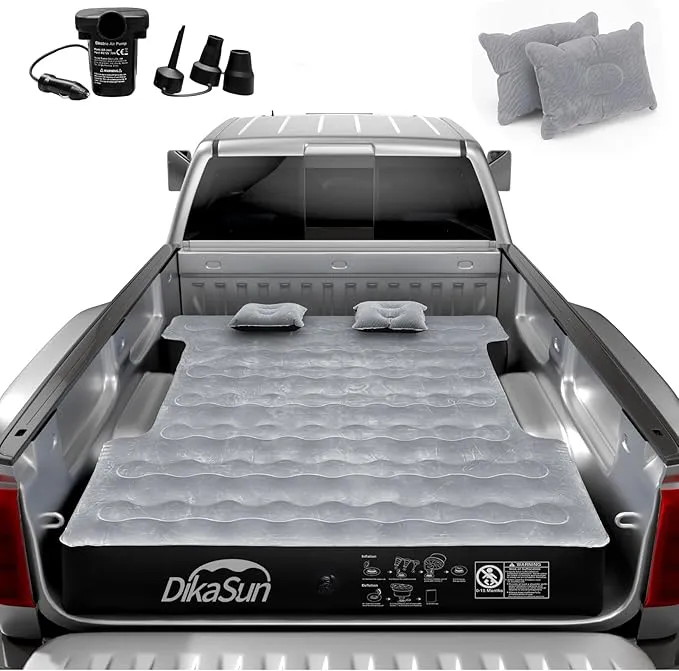 Truck Bed Air Mattress for 5.5-5.8Ft Inflatable Air Mattress for Full Size Short Truck Beds Pickup Air Mattress for Camping Truck Tent Accessories with Pump & Carry Bag (A-Grey)
