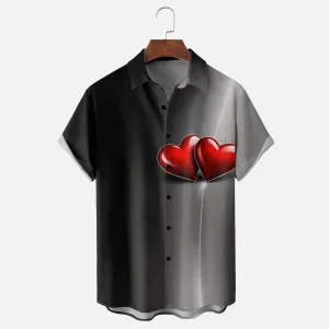 Valentine's Day Heart Art Chest Pocket Casual Shirt