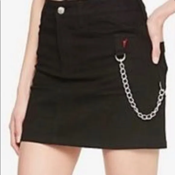 Vintage Royal Bones Chain, Zippers Accent  Black Miniskirt