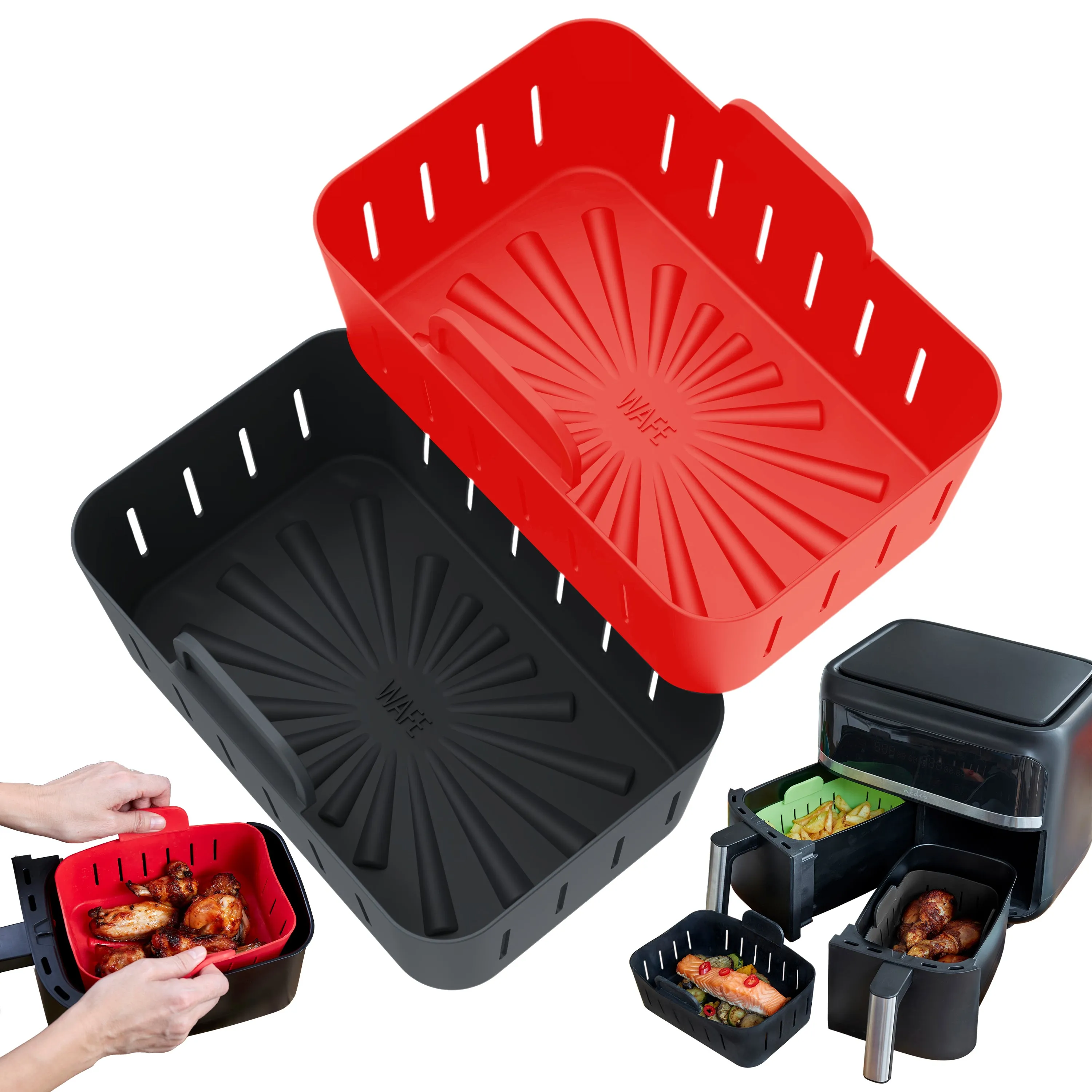 WAFE Silicone Air Fryer Ninja Liner 2PACK- RED/GREY